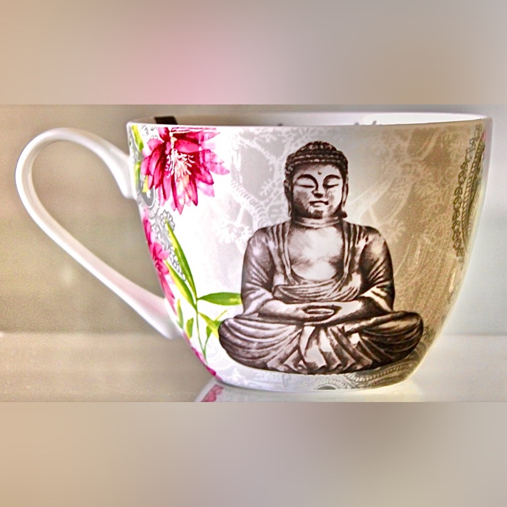 PORTOBELLO BY INSPIRE BUDDHA MUG FLORAL ENGLAND INSPIRATIONAL BONE CHINA